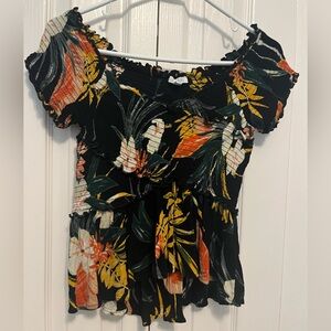 Patrons of peace tropical floral smocked crop top size M